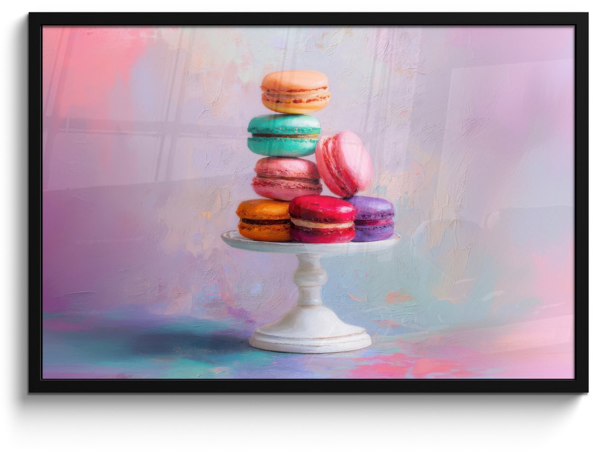 FrameYourWall Poster in lijst - Fotolijst 90x60 cm - Posters - Macarons - Schaal - Pastel - Kleurrijk - Posterlijst zwart - Decoratie - Wanddecoratie woonkamer - Muurdecoratie slaapkamer