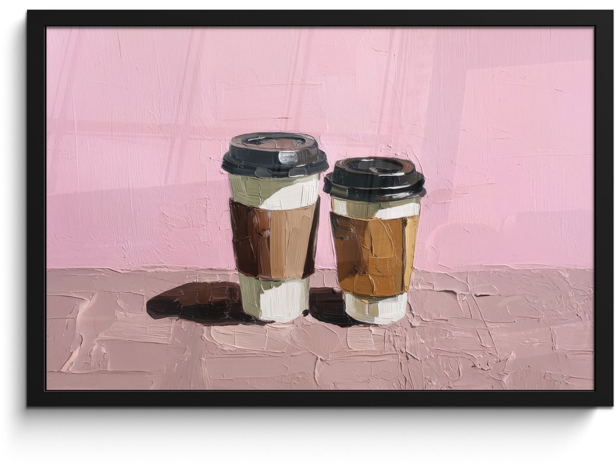 FrameYourWall Poster in lijst - Fotolijst 60x40 cm - Posters - Koffiebekers - Deksel - Verf - Textuur - Posterlijst zwart - Decoratie - Wanddecoratie woonkamer - Muurdecoratie slaapkamer