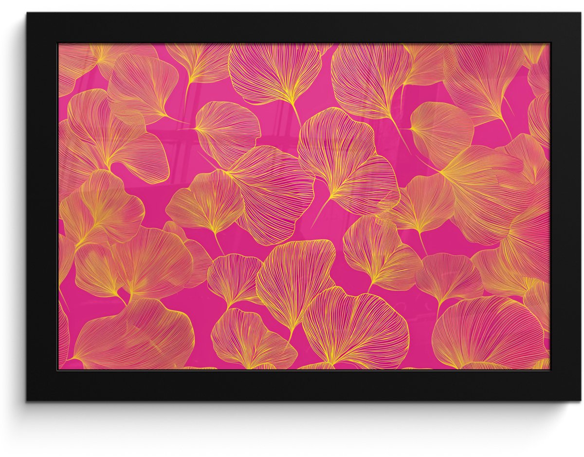 FrameYourWall Poster in lijst - Fotolijst 30x20 cm - Posters - Bladeren - Nerven - Grafisch - Roze - Posterlijst zwart - Decoratie - Wanddecoratie woonkamer - Muurdecoratie slaapkamer Bladeren - Grafisch