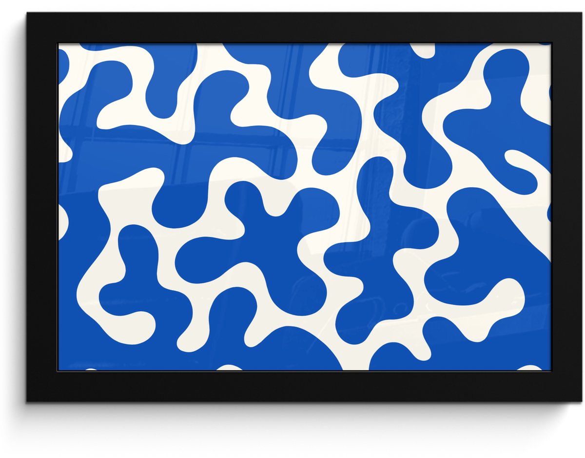 FrameYourWall Poster in lijst - Fotolijst 30x20 cm - Posters - Vormen - Abstract - Blauw - Golven - Posterlijst zwart - Decoratie - Wanddecoratie woonkamer - Muurdecoratie slaapkamer