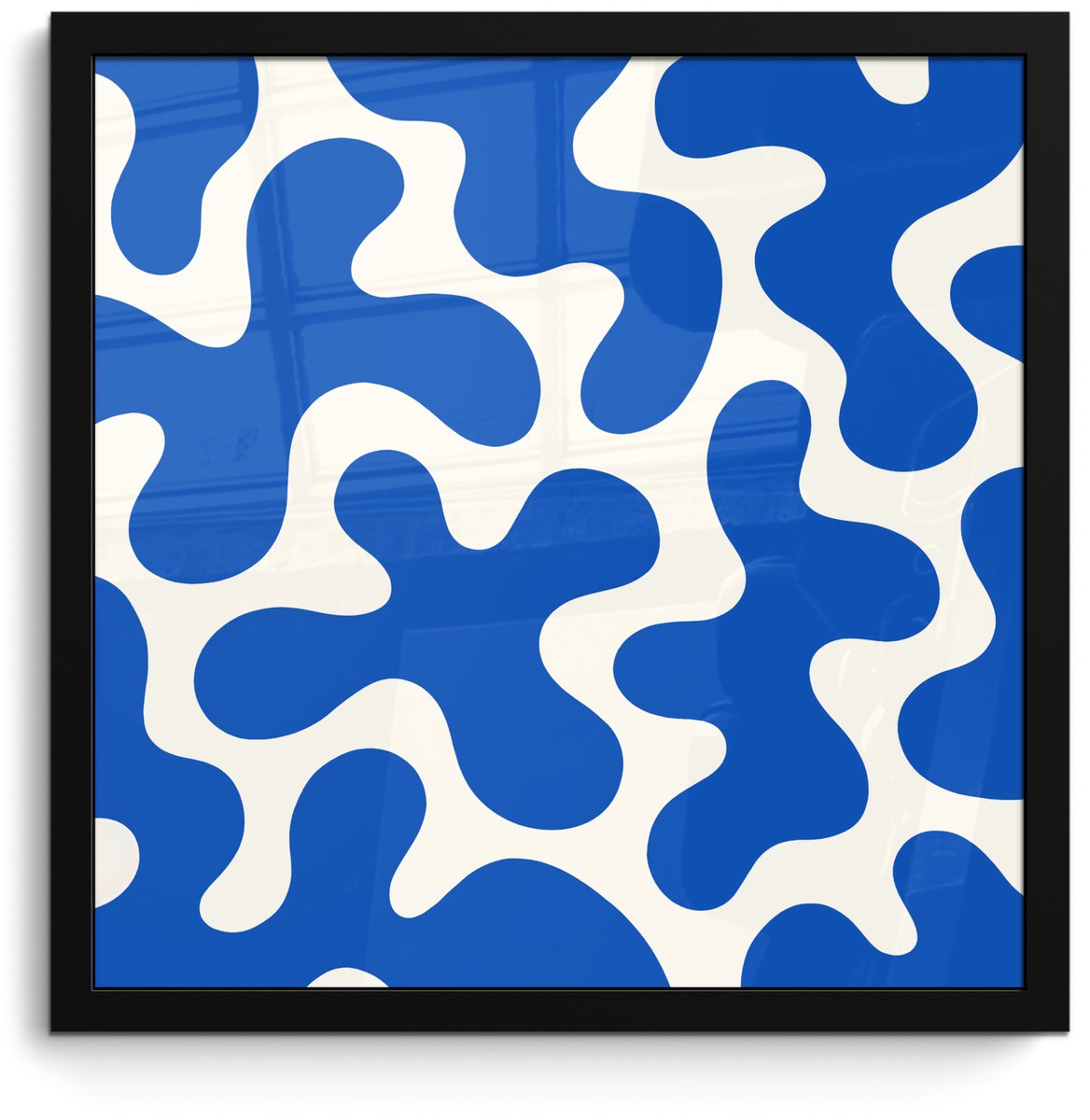 FrameYourWall Poster in lijst - Fotolijst 40x40 cm - Posters - Vormen - Abstract - Blauw - Golven - Posterlijst zwart - Decoratie - Wanddecoratie woonkamer - Muurdecoratie slaapkamer