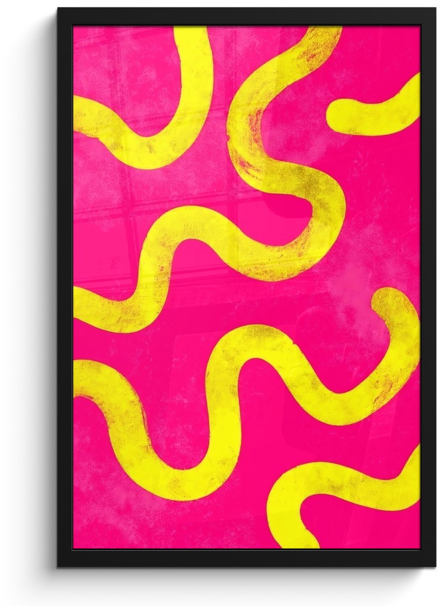 FrameYourWall Poster in lijst - Fotolijst 40x60 cm - Posters - Lijn - Geel - Abstract - Posterlijst zwart - Decoratie - Wanddecoratie woonkamer - Muurdecoratie slaapkamer Lijnen - Abstract