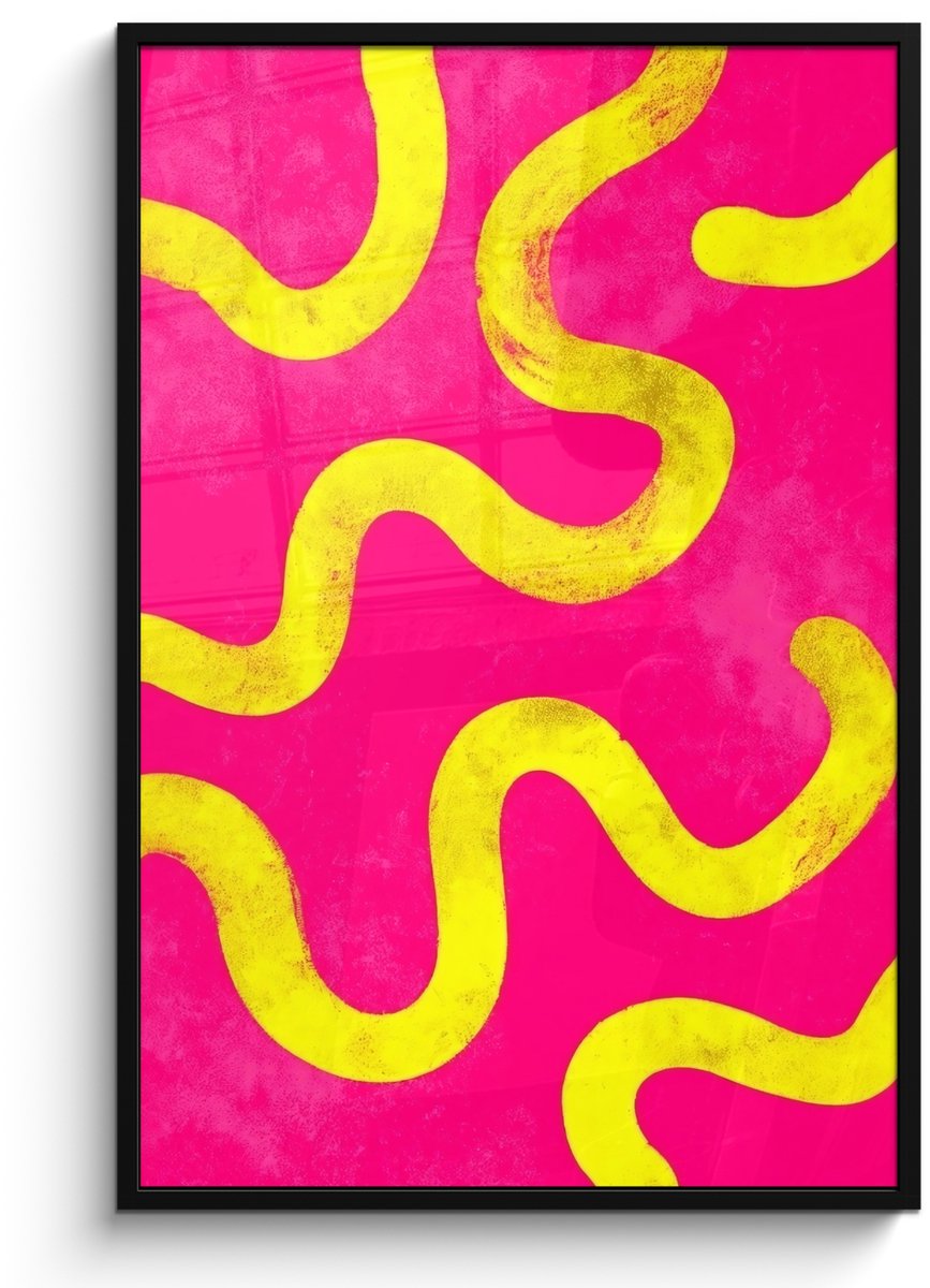 FrameYourWall Poster in lijst - Fotolijst 80x120 cm - Posters - Lijn - Geel - Abstract - Posterlijst zwart - Decoratie - Wanddecoratie woonkamer - Muurdecoratie slaapkamer Lijnen - Abstract