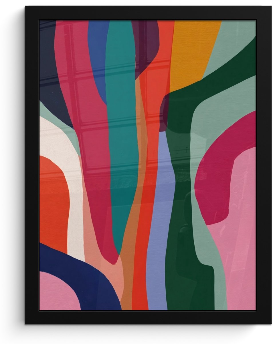FrameYourWall Poster in lijst - Fotolijst 30x40 cm - Posters - Vormen - Bochten - Kleurrijk - Abstract - Posterlijst zwart - Decoratie - Wanddecoratie woonkamer - Muurdecoratie slaapkamer Abstract - Kleurrijk - Golven