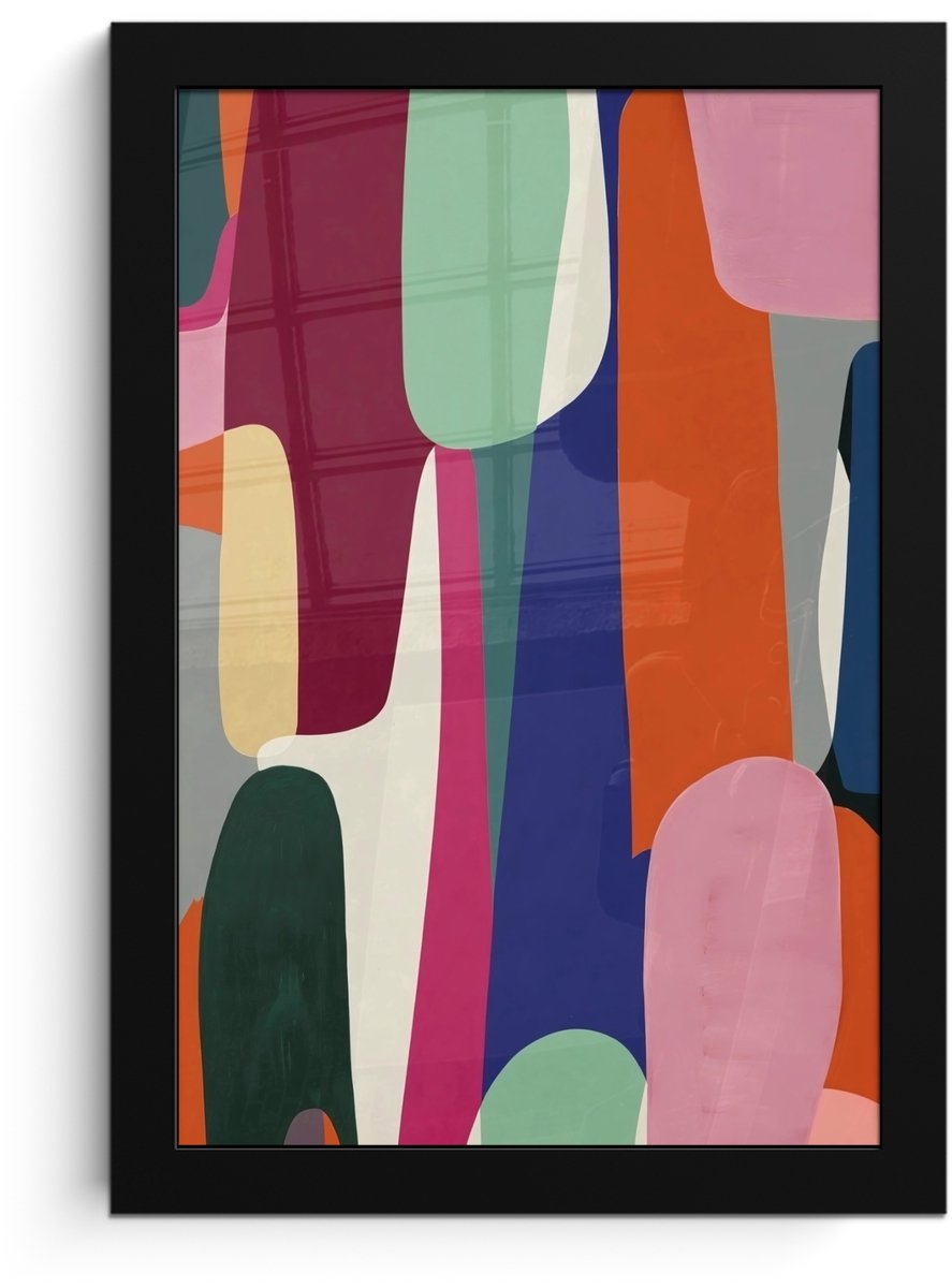 FrameYourWall Poster in lijst - Fotolijst 20x30 cm - Posters - Vormen - Ritmisch - Kleuren - Abstract - Posterlijst zwart - Decoratie - Wanddecoratie woonkamer - Muurdecoratie slaapkamer Vormen - Kleurrijk