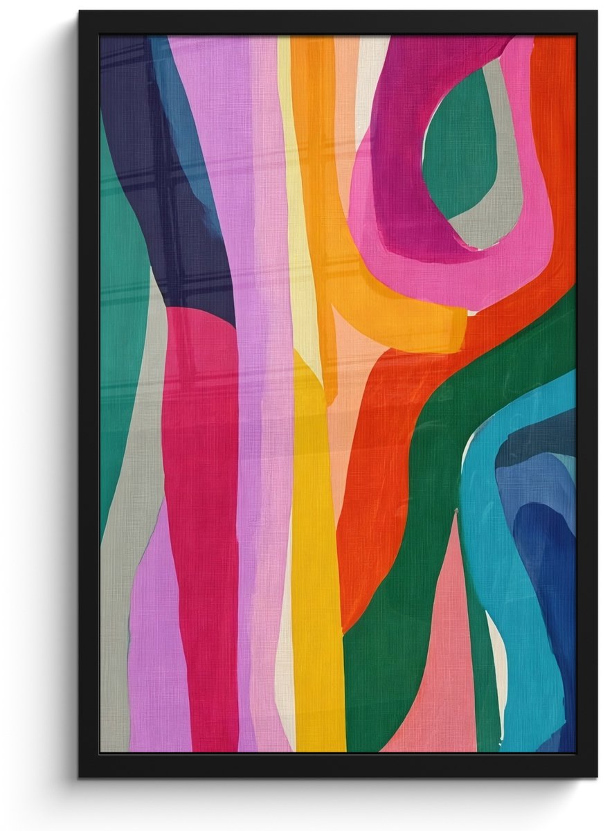 FrameYourWall Poster in lijst - Fotolijst 40x60 cm - Posters - Abstract - Kleurrijk - Golven - Lijnen - Posterlijst zwart - Decoratie - Wanddecoratie woonkamer - Muurdecoratie slaapkamer
