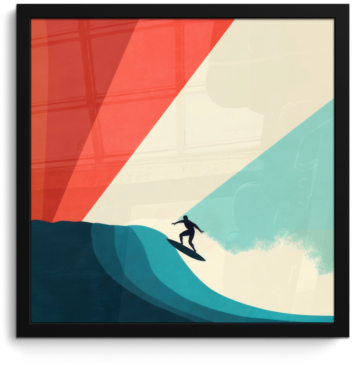 FrameYourWall Poster in lijst - Fotolijst 40x40 cm - Posters - Surfer - Abstract - Golven - Zonnestralen - Posterlijst zwart - Decoratie - Wanddecoratie woonkamer - Muurdecoratie slaapkamer - Kerstversiering - Kerstdecoratie voor binnen - Kerstmis
