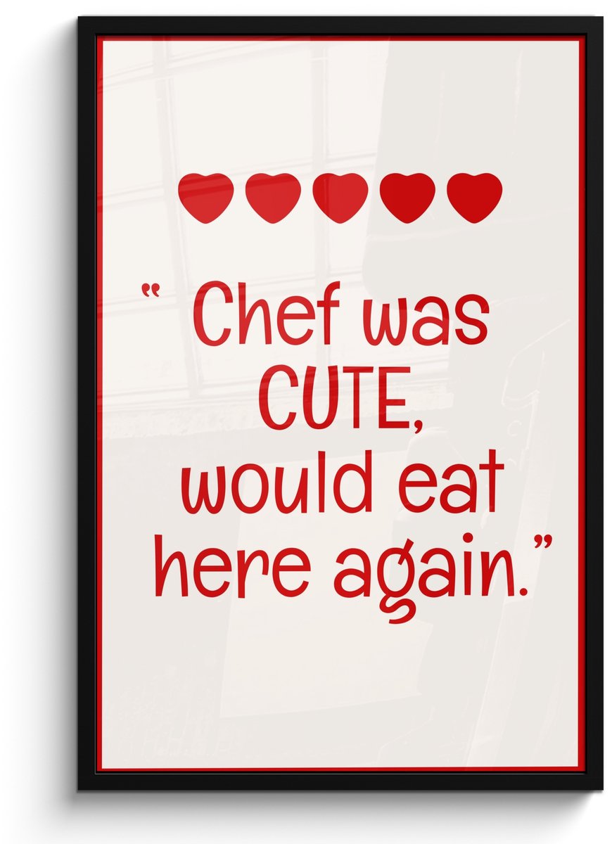 FrameYourWall Poster in lijst - Fotolijst 60x90 cm - Posters - Tekst - Rood - Hartjes - Posterlijst zwart - Decoratie - Wanddecoratie woonkamer - Muurdecoratie slaapkamer Quote - Hartjes