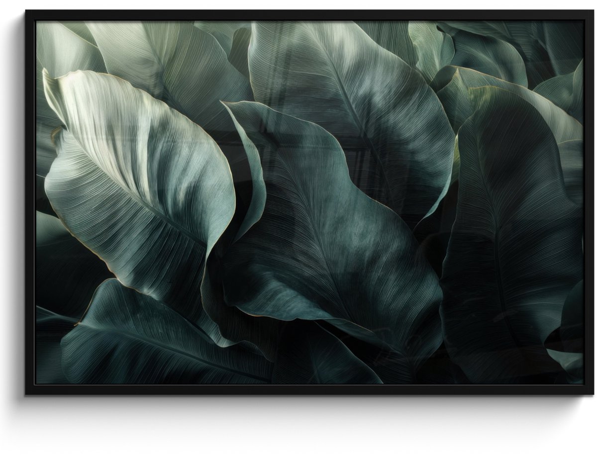 FrameYourWall Poster in lijst - Fotolijst 120x80 cm - Posters - Groen - Bladeren - Glad - Nerven - Posterlijst zwart - Decoratie - Wanddecoratie woonkamer - Muurdecoratie slaapkamer Nerven - Bladeren