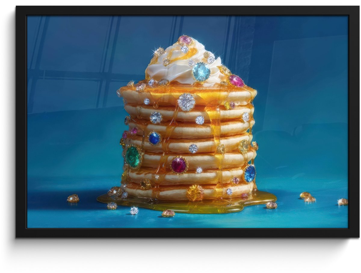 FrameYourWall Poster in lijst - Fotolijst 60x40 cm - Posters - Pannenkoeken - Steentjes - Glitter - Slagroom - Posterlijst zwart - Decoratie - Wanddecoratie woonkamer - Muurdecoratie slaapkamer