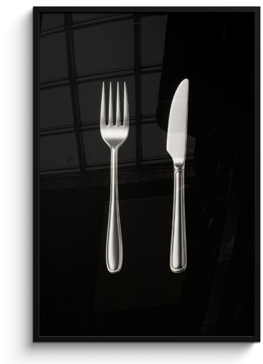 FrameYourWall Poster in lijst - Fotolijst 80x120 cm - Posters - Bestek - Klassiek - Elegant - Posterlijst zwart - Decoratie - Wanddecoratie woonkamer - Muurdecoratie slaapkamer