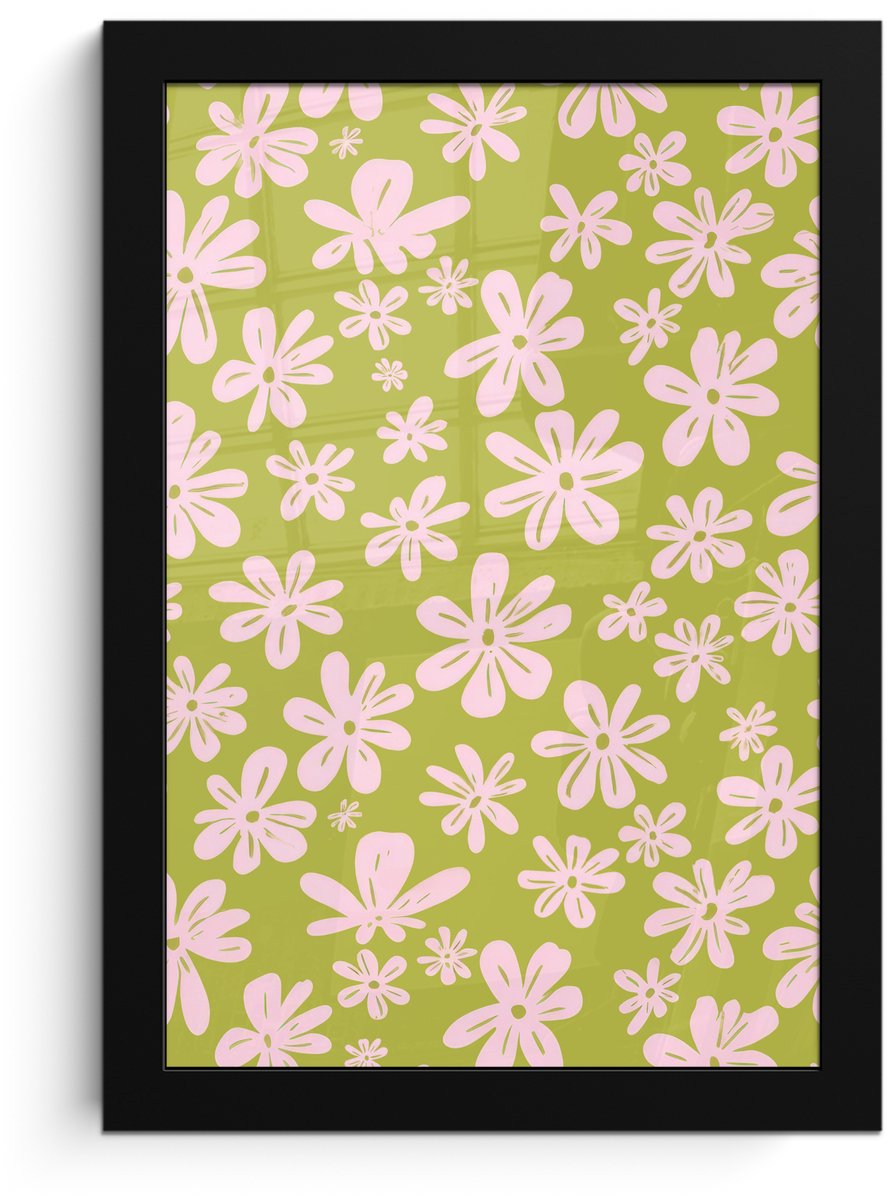 FrameYourWall Poster in lijst - Fotolijst 20x30 cm - Posters - Bloemen - Roze - Getekend - Patroon - Posterlijst zwart - Decoratie - Wanddecoratie woonkamer - Muurdecoratie slaapkamer