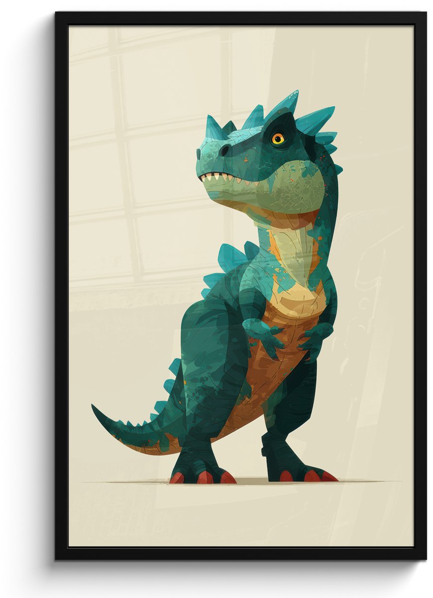 FrameYourWall Poster in lijst - Fotolijst 60x90 cm - Posters - Stekels - Dino - Blauw - Gespierd - Posterlijst zwart - Decoratie - Wanddecoratie woonkamer - Muurdecoratie slaapkamer