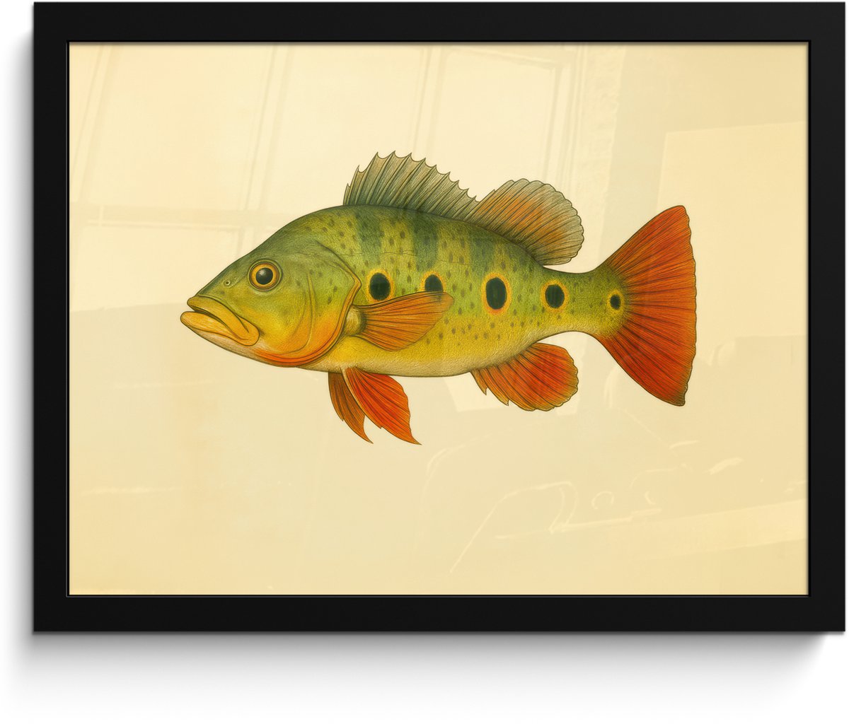 FrameYourWall Poster in lijst - Fotolijst 40x30 cm - Posters - Schubben - Vis - Groen - Illustratie - Posterlijst zwart - Decoratie - Wanddecoratie woonkamer - Muurdecoratie slaapkamer Vis - illustratie - Schubben