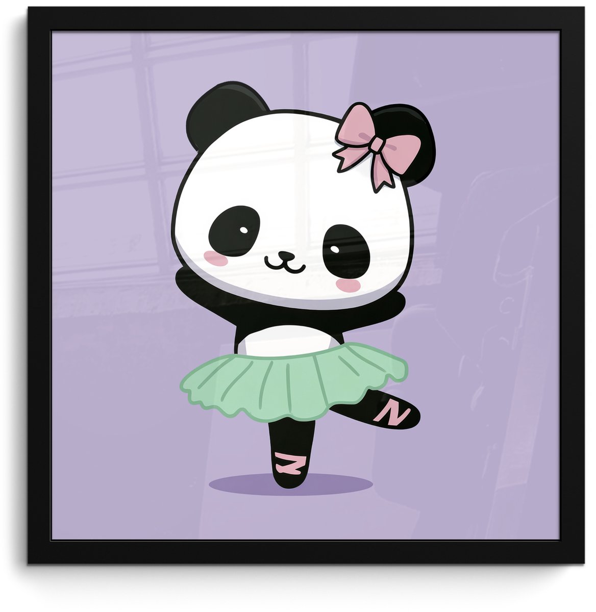 FrameYourWall Poster in lijst - Fotolijst 40x40 cm - Posters - Panda - Paars - Sierlijk - Kawaii - Posterlijst zwart - Decoratie - Wanddecoratie woonkamer - Muurdecoratie slaapkamer
