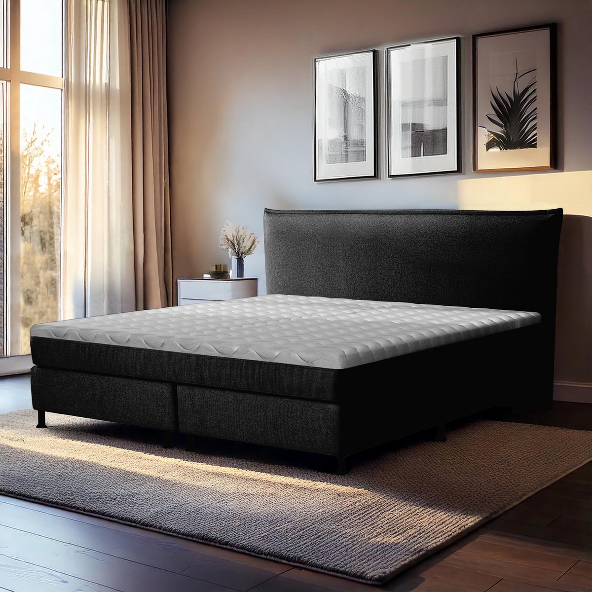 Zydante® - Boxspring - Detroit met geïntegreerde topper - Black - 160x210 cm