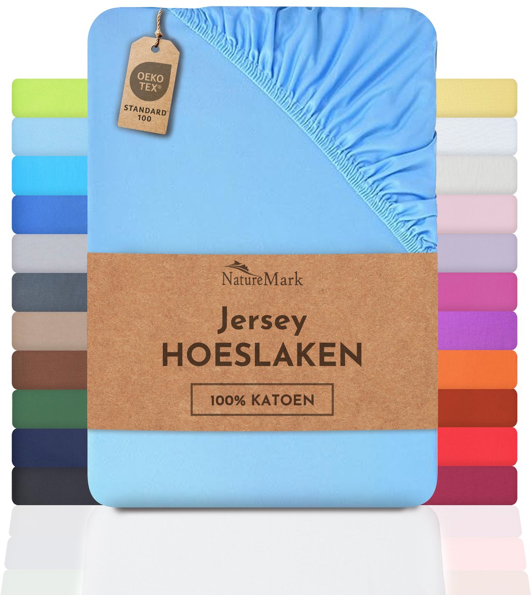 NatureMark Jersey hoeslaken hoeslaken, 100% katoen, 180x200cm, lichtblauw