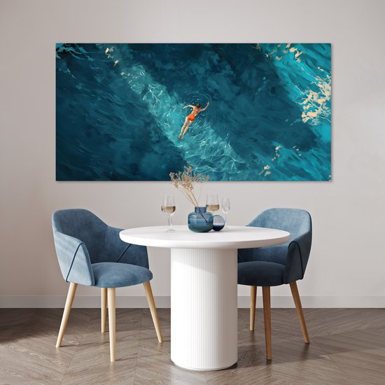 Poster 160x80 cm - Vrouw - Water - Bikini - Oranje - Posters - Kamer decoratie - Wanddecoratie woonkamer - Muurdecoratie slaapkamer