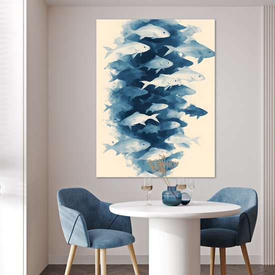 Affiche 90x120 cm - Pêche - Minimaliste - Blauw - Posters - Décoration chambre - Décoration murale salon - Décoration murale chambre