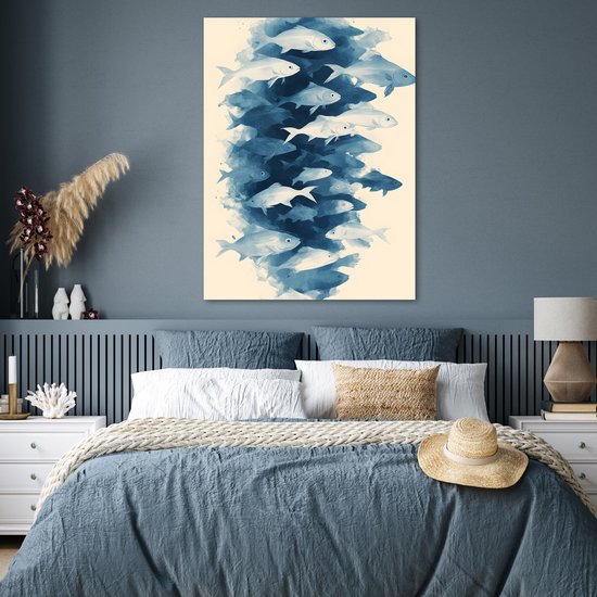 Affiche 90x120 cm - Pêche - Minimaliste - Blauw - Posters - Décoration chambre - Décoration murale salon - Décoration murale chambre