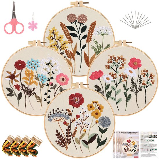 Kerst Borduurpakket voor Beginner Cross Stitch Kit voor Volwassenen, Gedrukt Borduurwerk Starter Kit Ambachten met Gestempeld Patroon Borduurwerk Hoops Floss Draad Naalden (Kerst Pine Cones