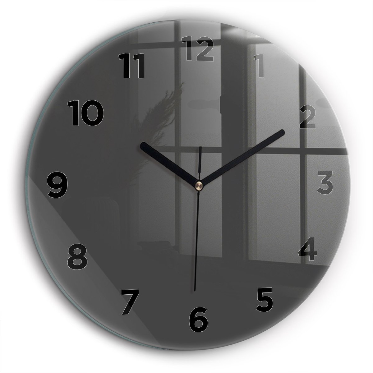 Wallfluent Wandklok - Grijs Ronde Glas Klok - 60 cm x 60 cm - Grijs Wandklok - Zwarte Handen - Wandklok Met Cijfers - Stille Wandklok Slaapkamer - Ronde Glazen Klok - Minimalistisch Wandklok - Ronde Glazen Wandklok