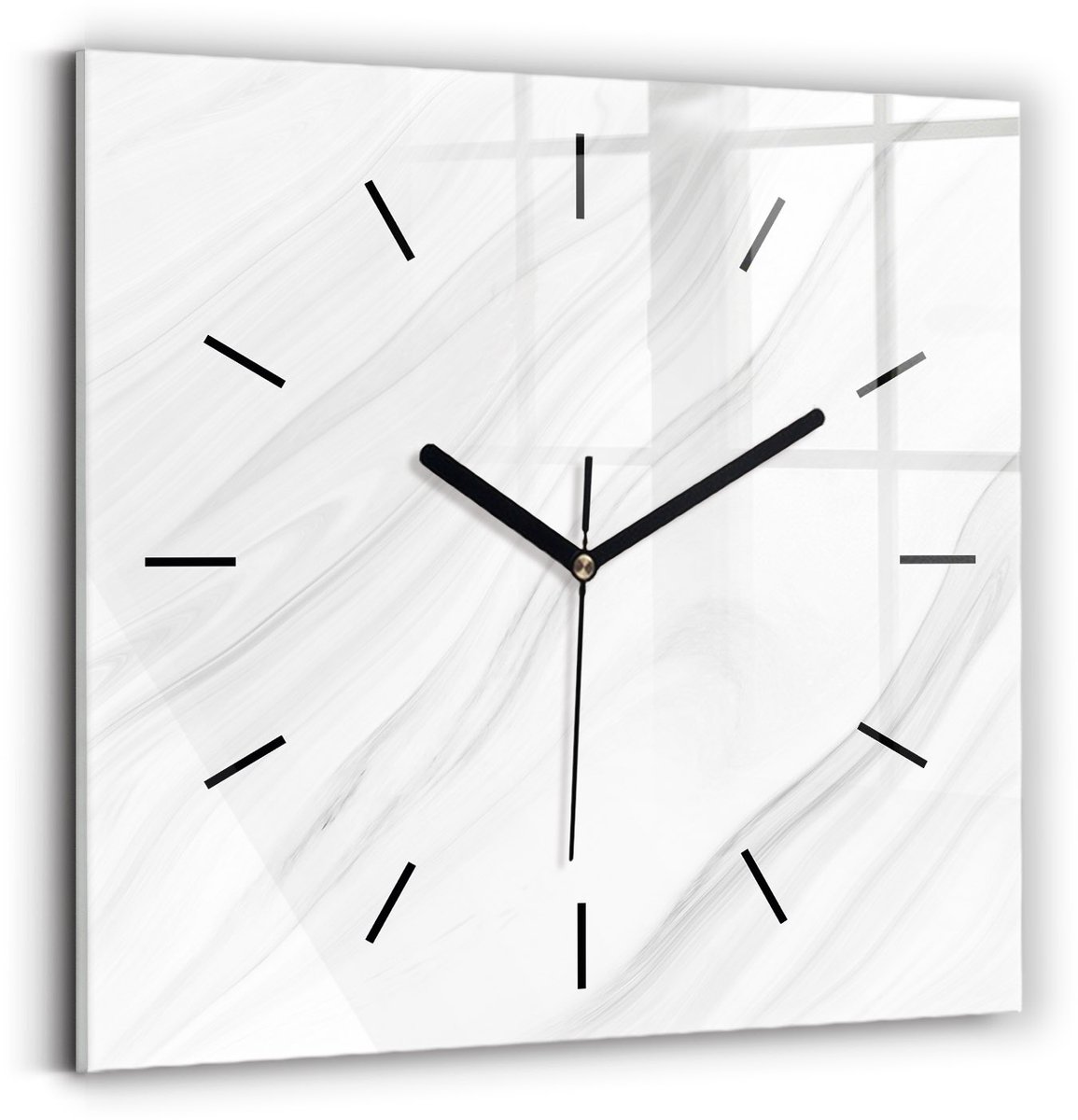 Wallfluent Wandklok - Decoratief marmer Klok als Muurdecoratie - 30 cm x 30 cm - Wit Wandklok - Zwarte Handen - Wandklok Zonder Cijfers - Kinder Wandklok Glas - Vierkante Glas Klok - Minimalistisch Wandklok - Decoratieve Wandklok