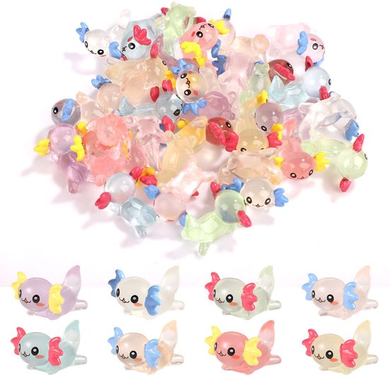80 Mini Axolotl In Resina Luminosi Al Buio, 8 Colori, 2,4x1,5 Cm, Per Decorazione Acquari, Giardini Fatati E Casa Delle Bambole - 5