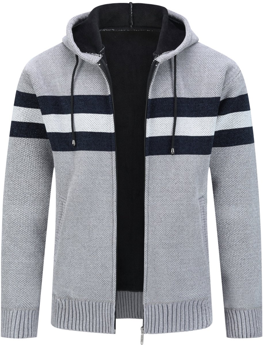 ALLTHEMEN Heren Capuchon Cardigan - Gestreepte Rits - 4XL