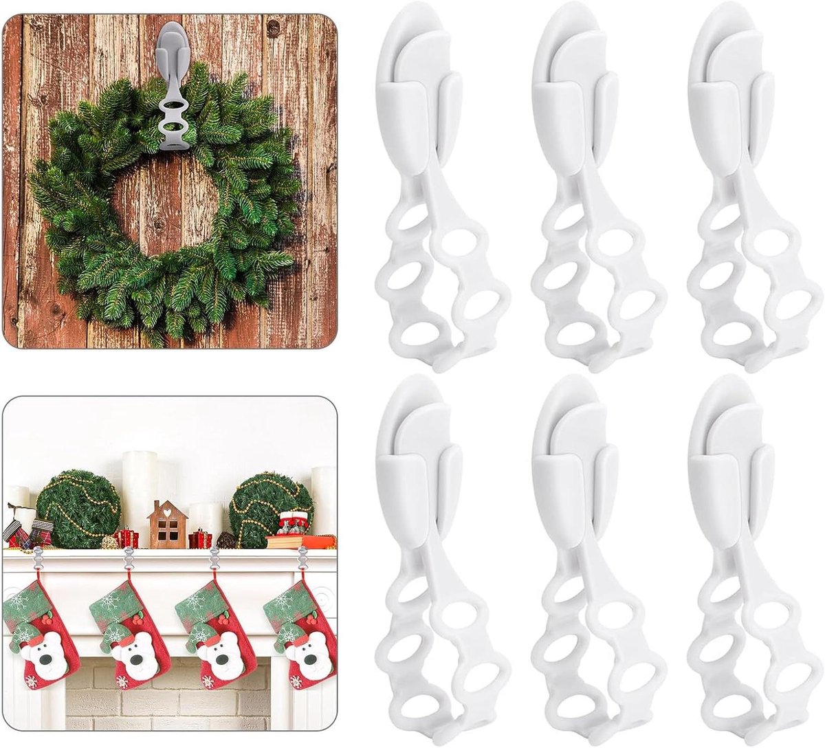 Kerstslinger-kranshouder set met zelfklevende siliconen hangers voor kerstversiering, geschikt voor schoorsteenmantels en trappen.