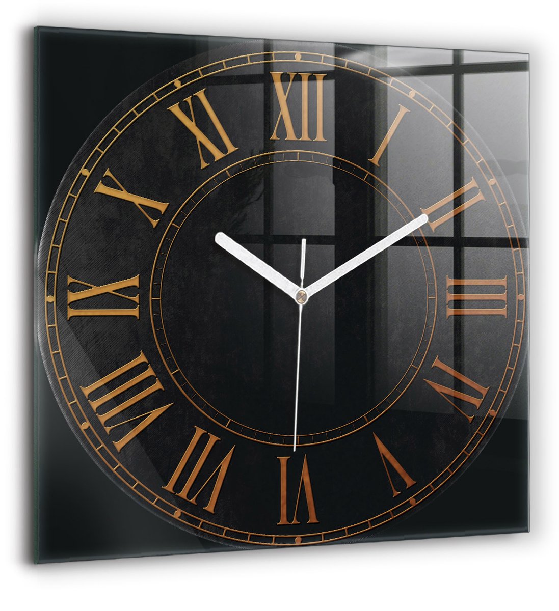 Wallfluent Wandklok - Oude Romeinse cijfers Klok met Afbeelding - 60 cm x 60 cm - Zwart Wandklok - Witte Handen - Klok zonder getallen - Wandklok voor in de Keuken - Klok met Afbeelding - Moderne Wandklok - Klok als Muurdecoratie