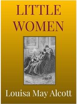 Boek 'Little Women' van Louisa May Alcott, met een illustratie van vrouwen rond een tafel.