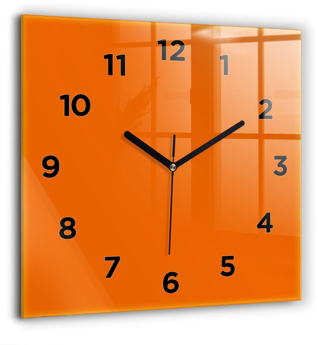Wallfluent Wandklok - Oranje Vierkante Glas Klok - 60 cm x 60 cm - Oranje Wandklok - Zwarte Handen - Wandklok Met Cijfers - Wandklok Glas Woonkamer - Vierkante Glazen Klok - Minimalistisch Wandklok - Vierkante Glazen Wandklok