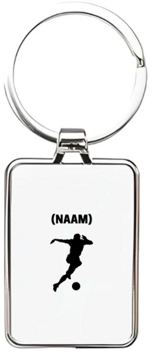 Hacebo® - Voetbal met eigen naam sleutelhanger rechthoekig - Voetbal - Voetballer - sleutelhangers - Sport - rechthoekige sleutelhanger - 3 x 7.8 CM