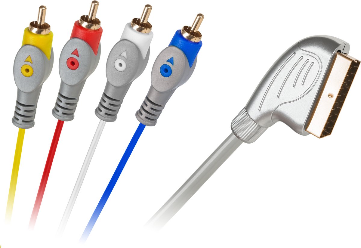 Cabletech SCART Kabel - SCART (m) naar 4x RCA (m) - AV Kabel - 1.5 meter - Zilver
