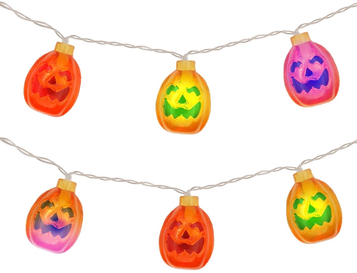 Halloween Lichtsnoer Pompoen Doorzichtig en Gekleurd - 6 Meter - 40 LED Lampjes - Inclusief Batterijen - Gekleurd Licht
