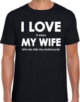 I love my wife lets me ride my motorcycle t-shirt zwart heren L