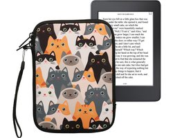kwmobile Universele Cover voor eReader - Neopreen hoesje Katten design oranje / zwart / wit - 17 x 12 x 2 cm