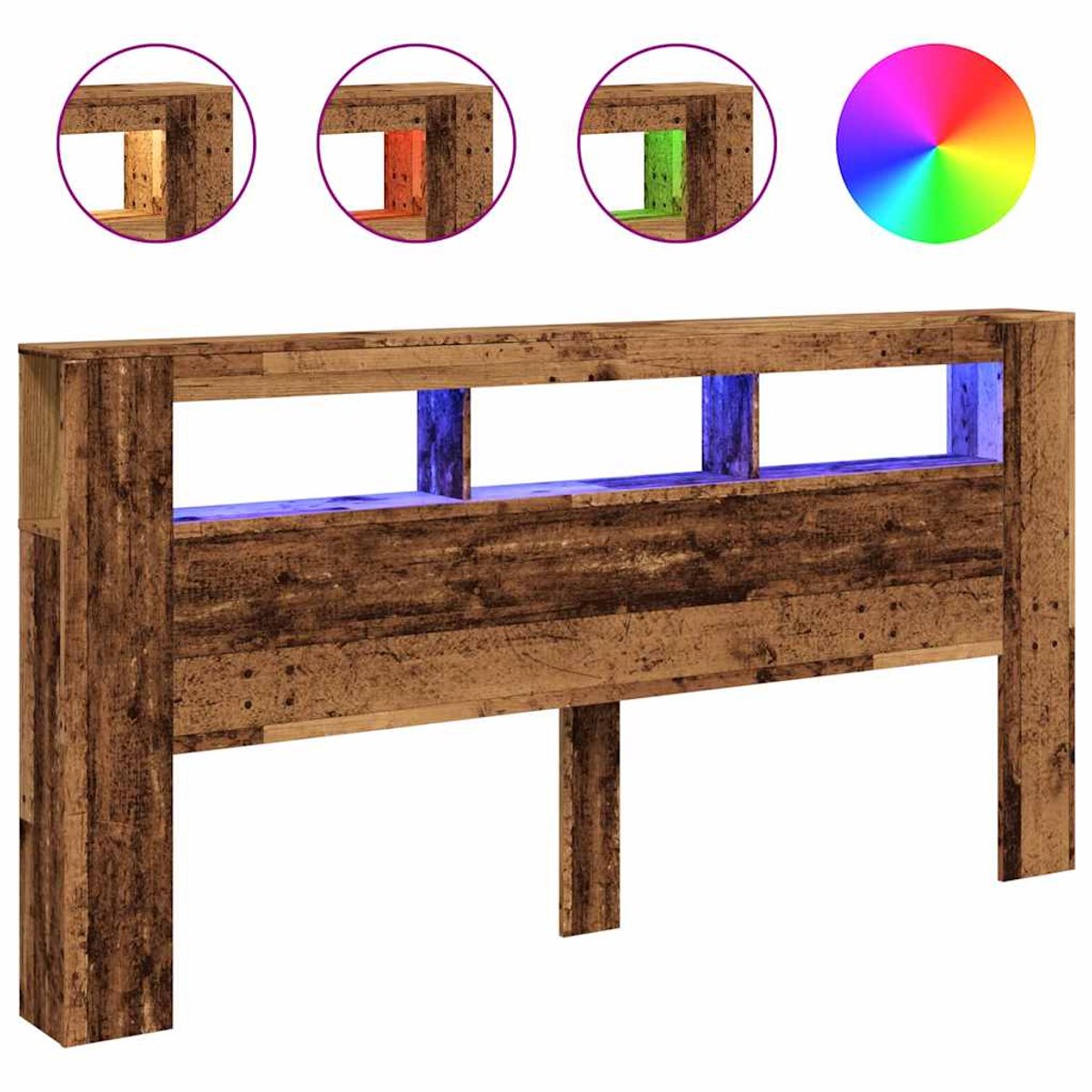 vidaXL - Hoofdeinde - met - LED - 200x18,5x103,5 - cm - bewerkt - hout - oud - hout