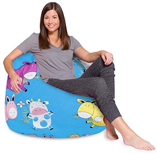 Zitzak Stoel - X-Large 48 inch - Canvas Boerderijdieren op Blauw