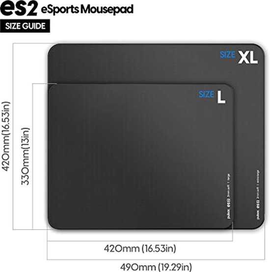 Pulsar ES2 Esports Professional Quality Gaming Mouse Pad, 3 mm Thick, Non-Slip Bottom, Precision Seams that Non-Fray, 49 x 40 cm (XL, Black) — afbeelding 2