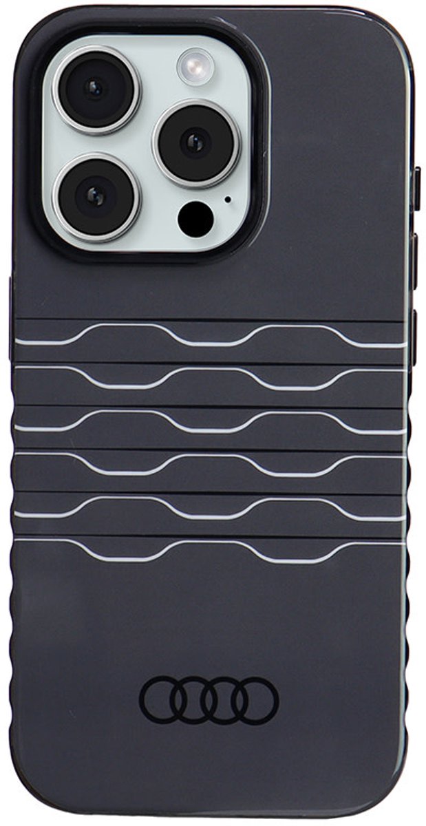 Audi Back Cover - Hoesje voor iPhone 15 Pro - Zwart - Krasbestendig - Draadloos Laden