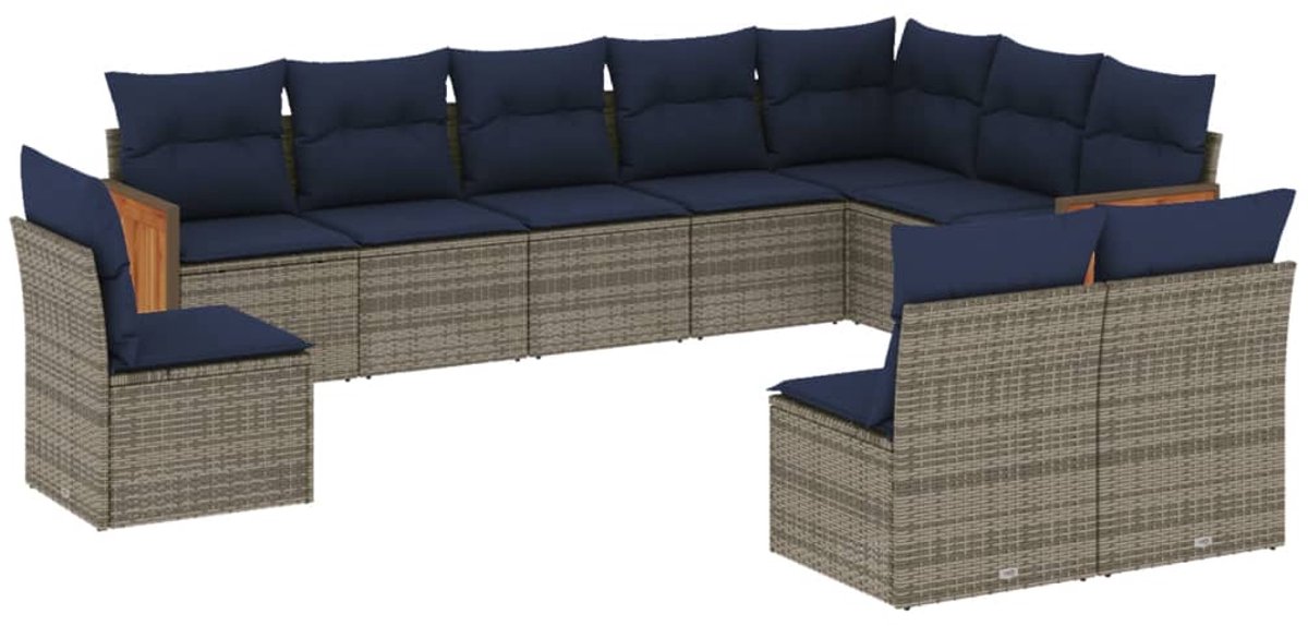 vidaXL - 10-delige - tuinbankset - met - kussens, - grijs - polyrotan