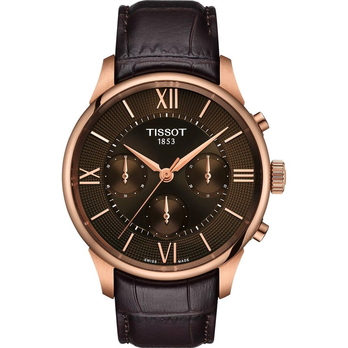 Tissot Chemin des Tourelles T1394623629800 Horloge - Leer - Bruin - Ø 42 mm