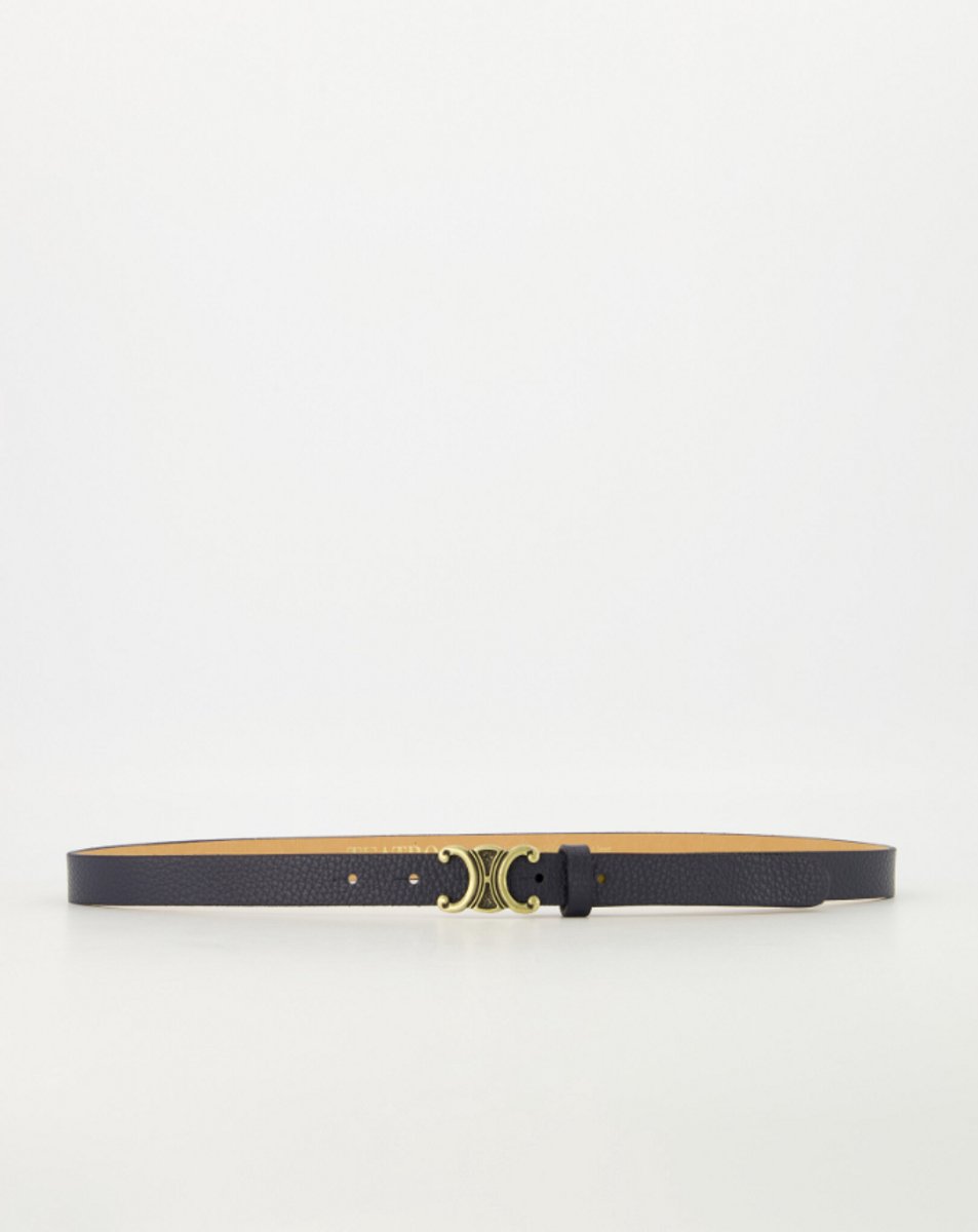 Eline Small - Classic Grain - Leren Damesriem met Bronskleurige Gesp - Donkerblauw - D26 - Maat 85