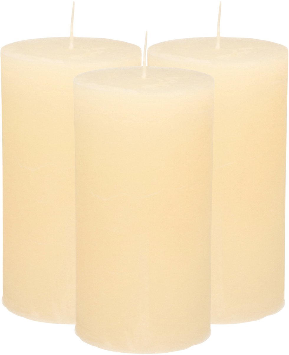 Atmosphera Stompkaars - 3x - ivoor wit - 7 x 13 cm - cilinderkaars - rustiek model Ivoorwit