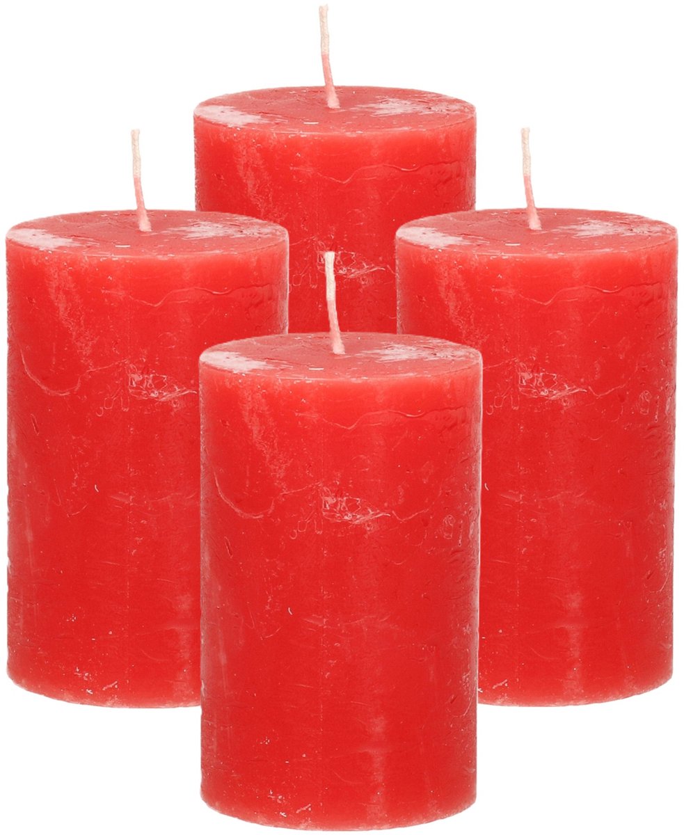 Atmosphera Stompkaars/cilinderkaars - 4x - rood - 5 x 8 cm - klein rustiek model