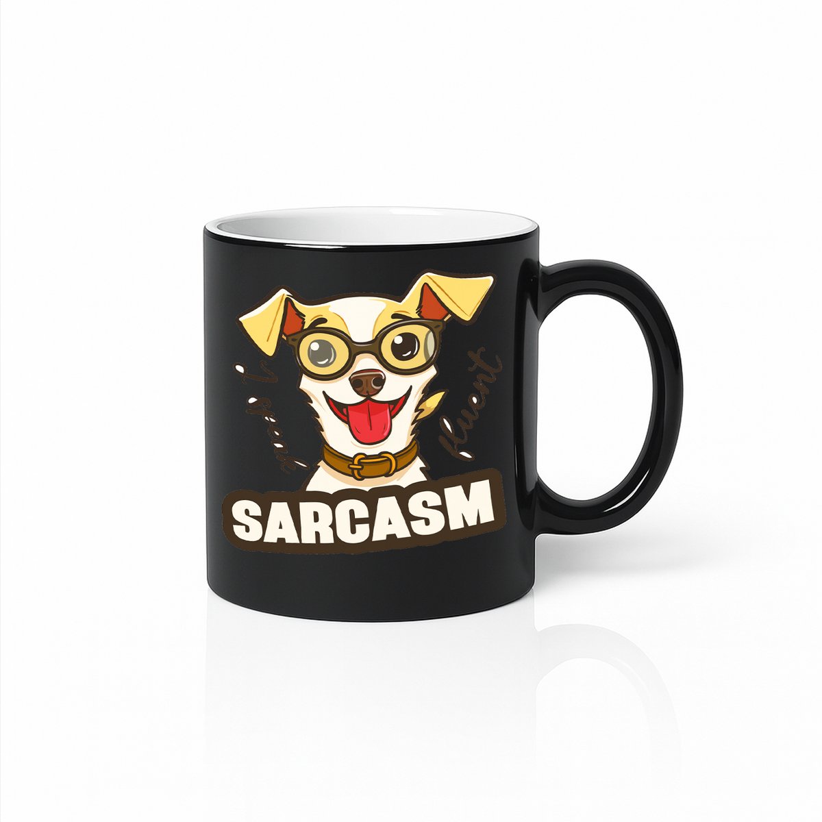 Volledig Zwarte Magic Mok 330 ml – Grappige Hond “Fluent Sarcasm” Koffiebeker