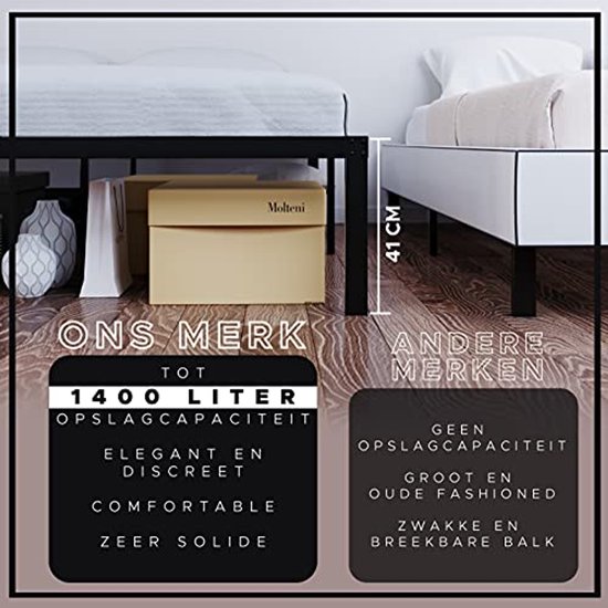 Tweepersoonsbed voor volwassenen - Metalen bedframe - 160 x 200 CM - 9 steunpoten - Geen boxspring nodig - Geruisloos