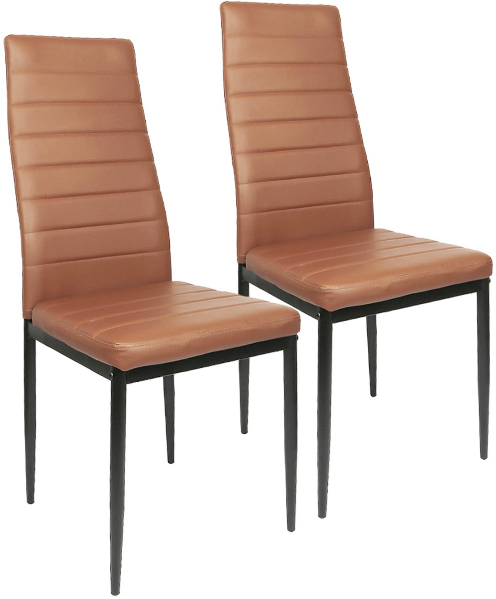 PIPIPOXER Eetkamerstoelen - Set Van 2 - Eettafelstoel - Keukenstoel -Stoel-PU Leer - Metalen Poten -Bruin